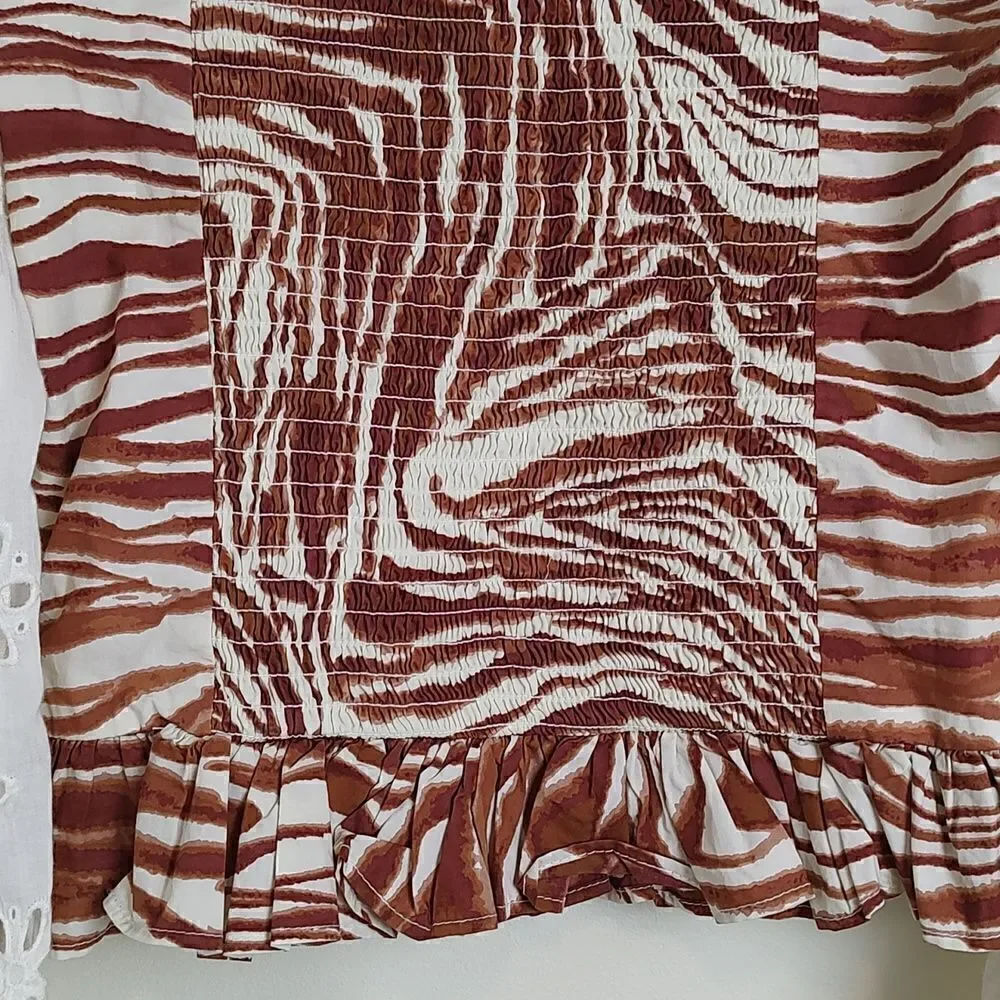 Anthropologie love the label Smocked Animal Print Eyelet Puff Sleeve Blouse NWT